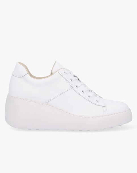 Fly London Delf II White Leather Wedge Trainers