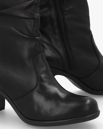 Fly London Klei Black Leather Rouched Block Heel Ankle Boots