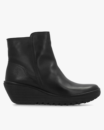 Fly London Yeti Black Leather Wedge Ankle Boots