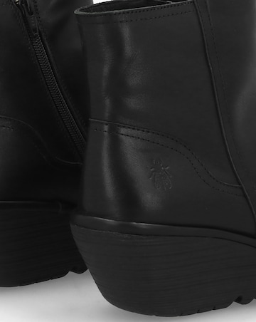 Fly London Yeti Black Leather Wedge Ankle Boots