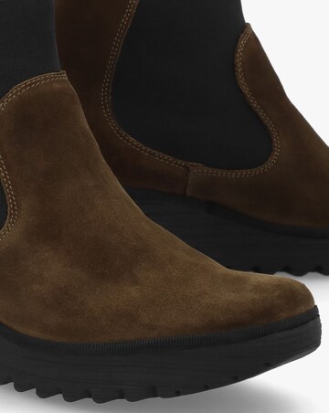 Fly London Yade Grey Suede Wedge Chelsea Boots