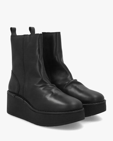 Fly London Heij Black Flatform Wedge Ankle Boots
