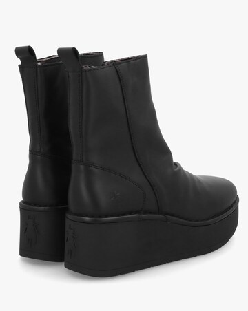 Fly London Heij Black Flatform Wedge Ankle Boots
