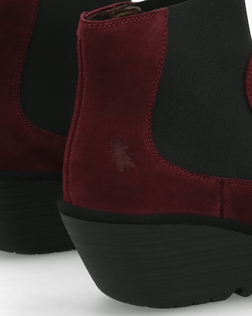 Fly London Yade Burgundy Suede Wedge Chelsea Boots
