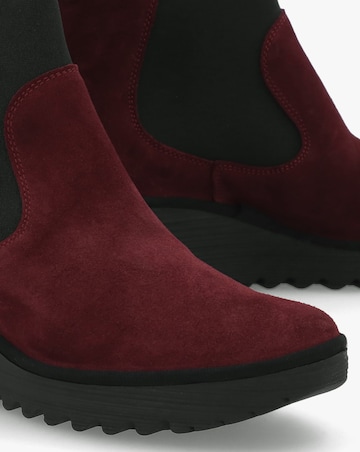 Fly London Yade Burgundy Suede Wedge Chelsea Boots