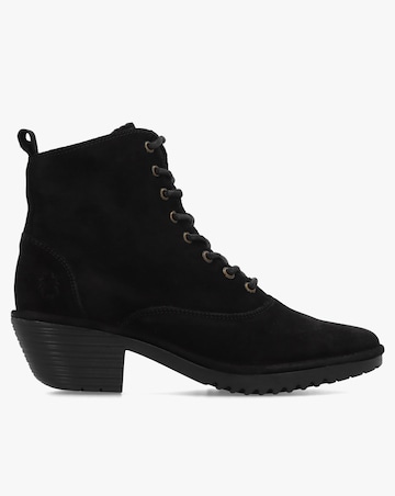 Fly London Wune Black Suede Block Heel Ankle Boots