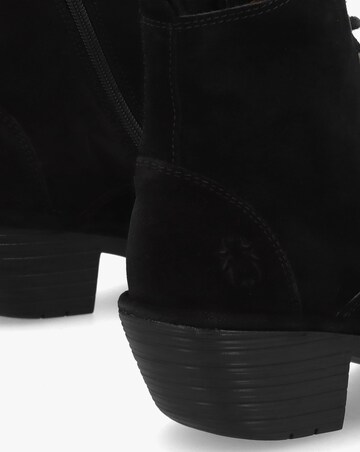 Fly London Wune Black Suede Block Heel Ankle Boots