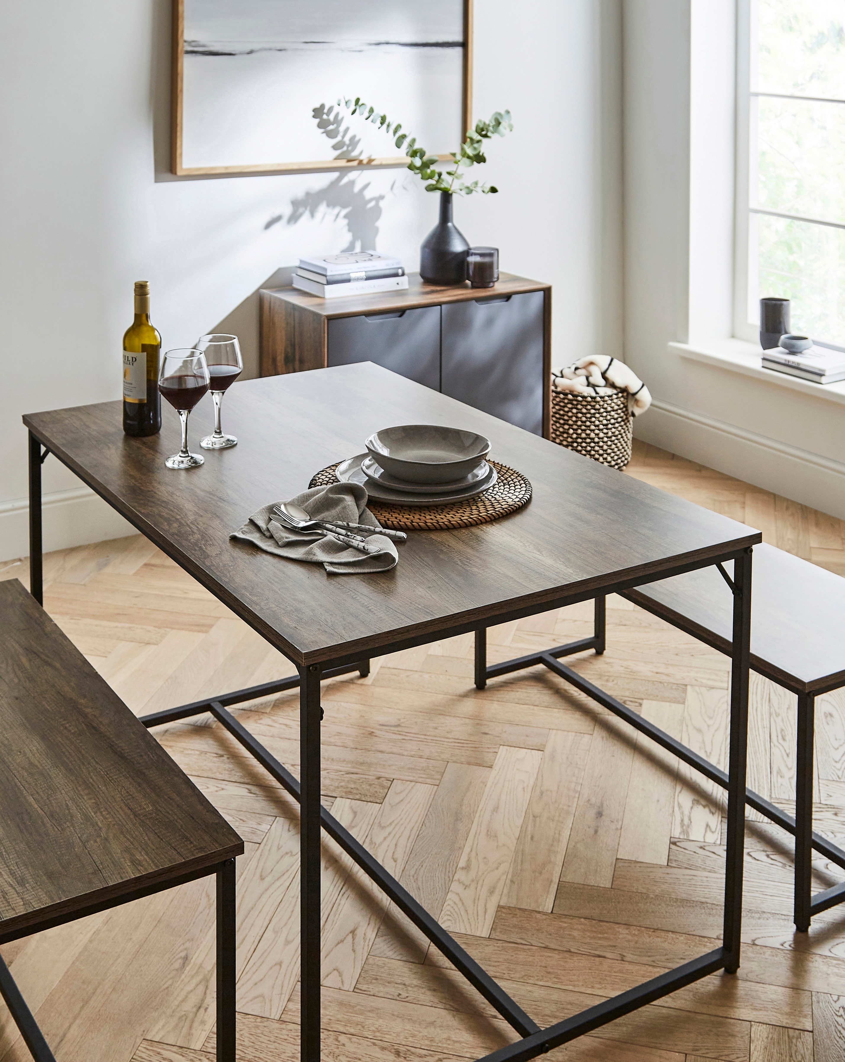 Mason Compact Dining Set with 2 Benches