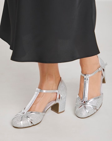 Dolores Low Block Heel T Bar Shoes - Extra Wide Fit (EEE)