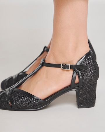 Dolores Low Block Heel T Bar Shoes - Wide Fit (E)