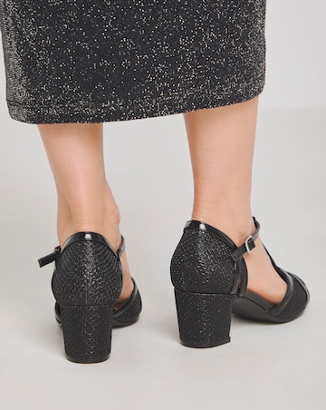 Dolores Low Block Heel T Bar Shoes - Wide Fit (E)