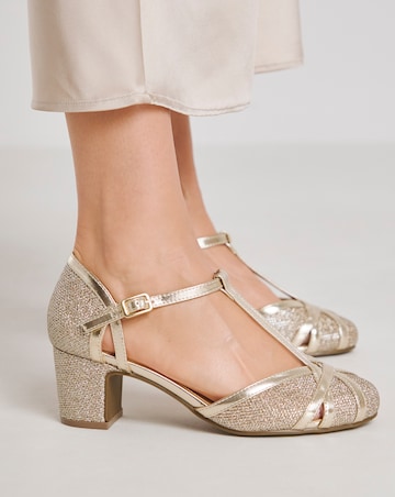 Dolores Low Block Heel T Bar Shoes - Wide Fit (E)