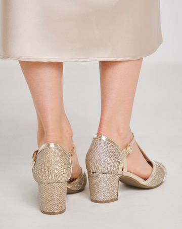 Dolores Low Block Heel T Bar Shoes - Wide Fit (E)