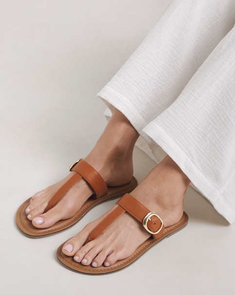 Fortune Leather Toe Post Sandals - Wide Fit (E)