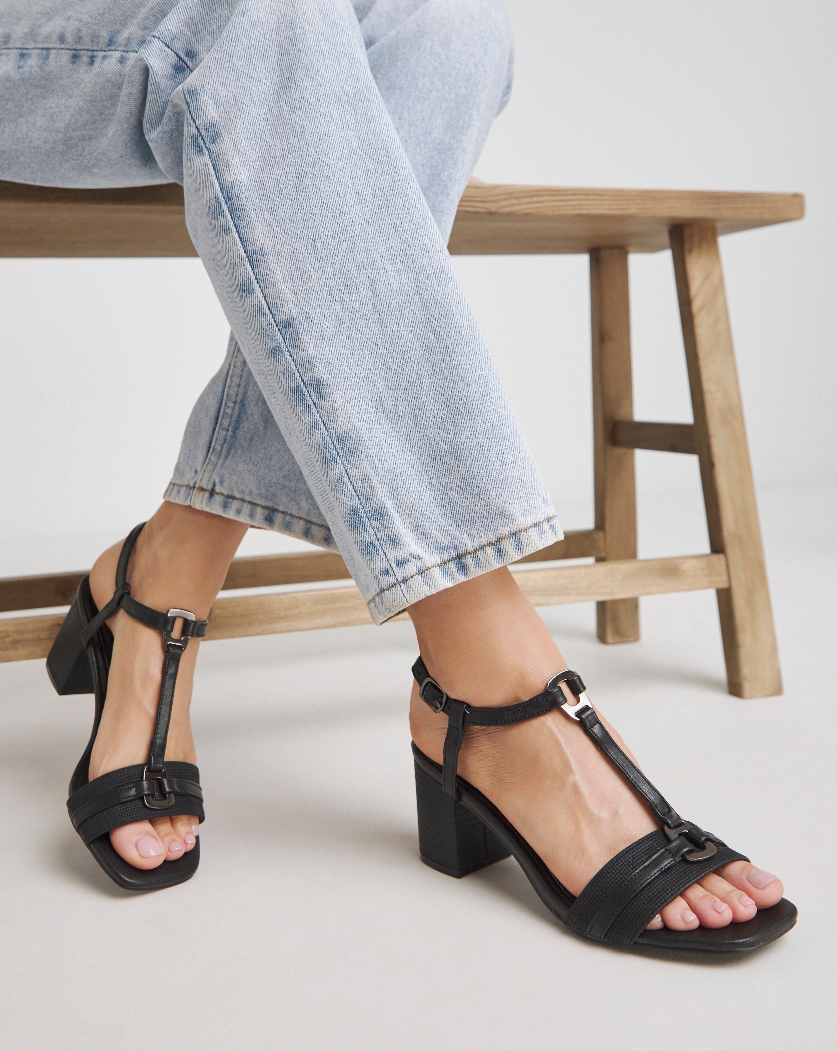 New In - Low Block Heel T Bar Sandal Wide