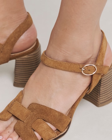 Greta Woven Detail Block Heel Sandals - Wide Fit (E)