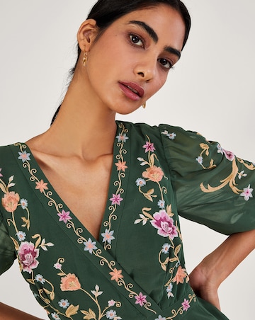 Monsoon Christel Embroidered Wrap Dress
