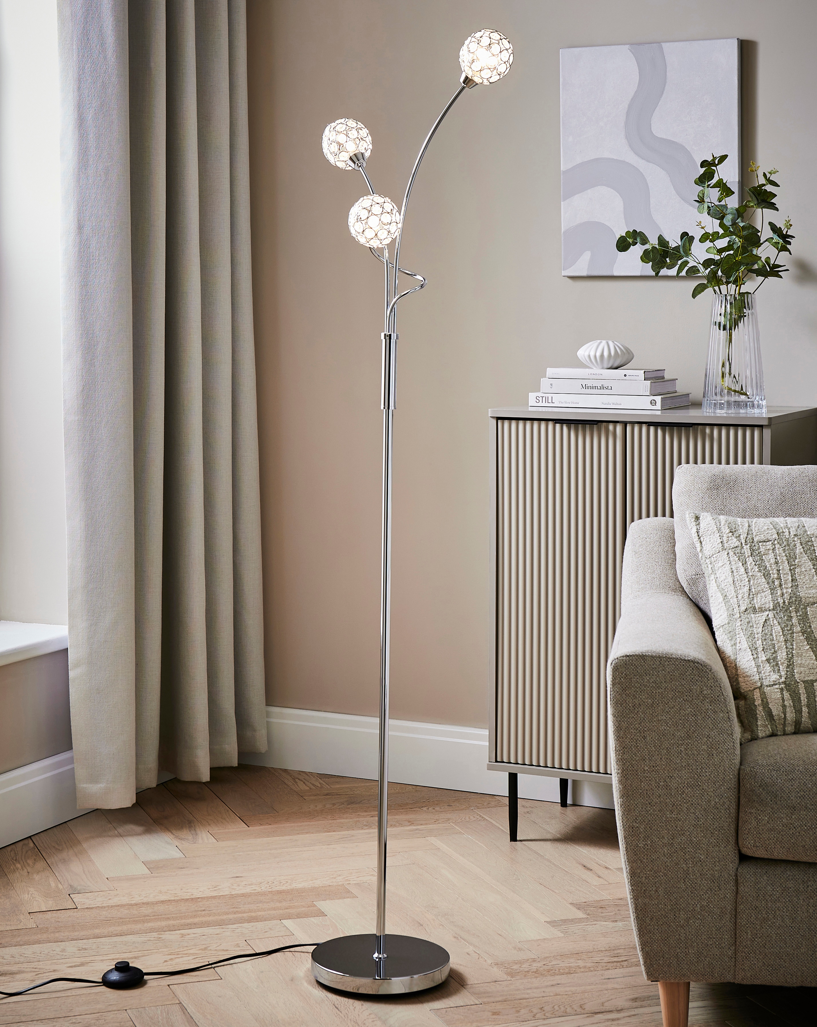New In - 3 Light Acrylic Chrome Floor Lamp