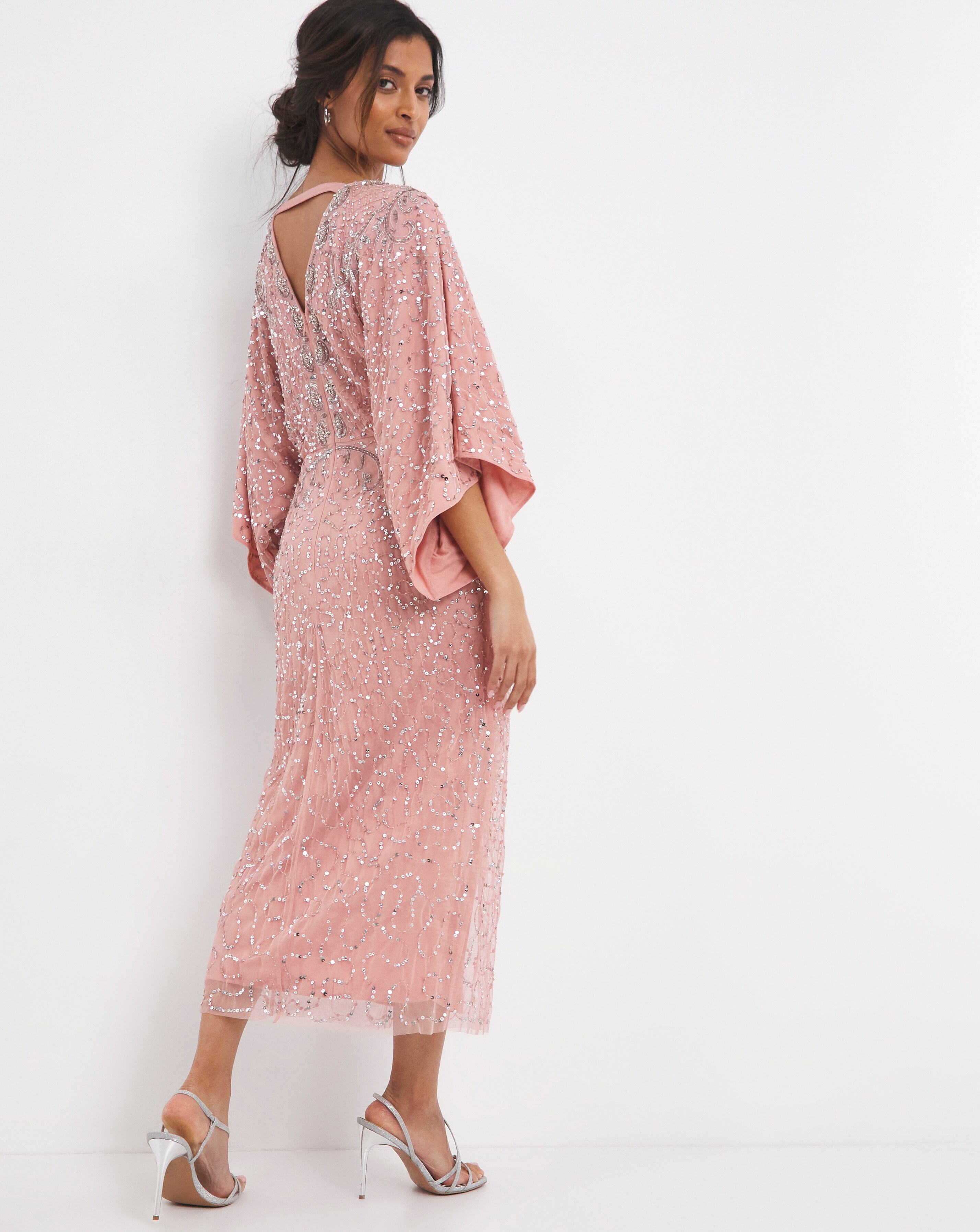 Joanna Hope Sequin Beaded Batwing Dress 