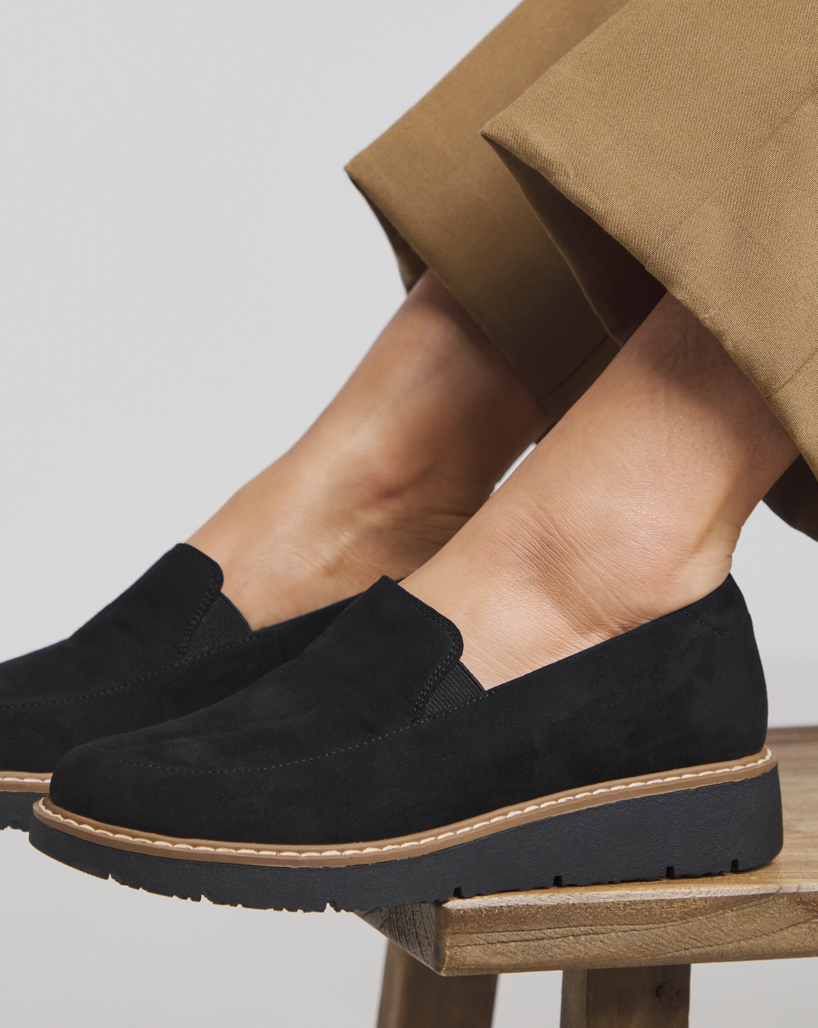 Heavenly Soles Rylee Low Wedge Slipper Cut Plain Loafer - Extra Wide Fit (EEE)