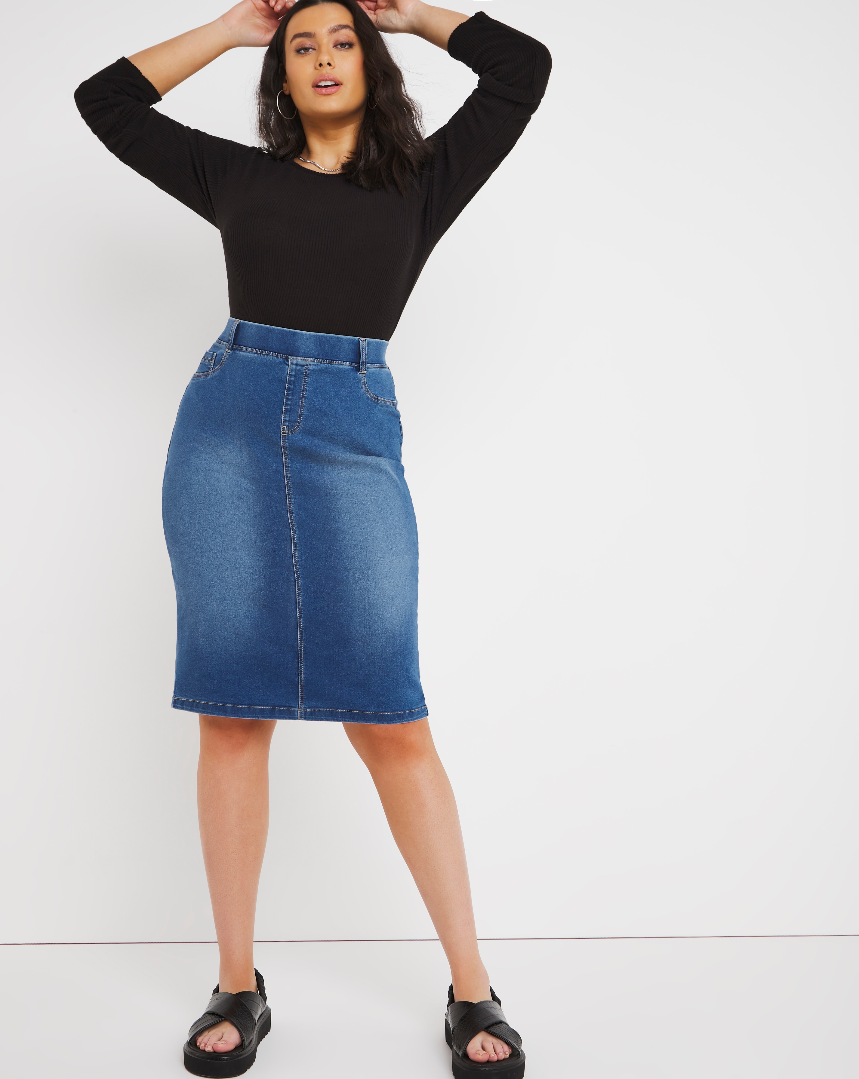 Amber Blue Pull-On Denim Tube Skirt 