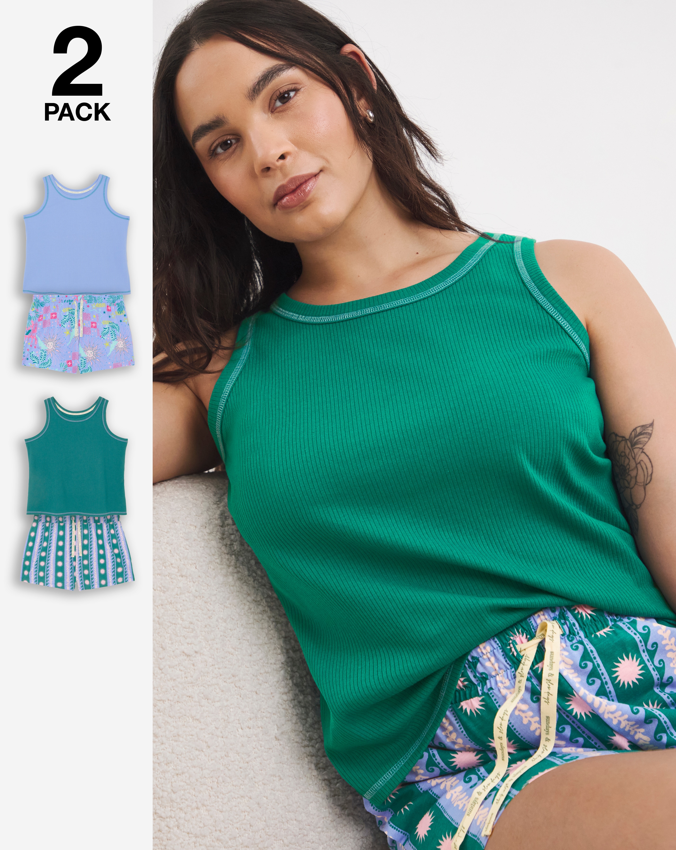 Pretty Secrets Vest Rib PJ Set (2 Pack)
