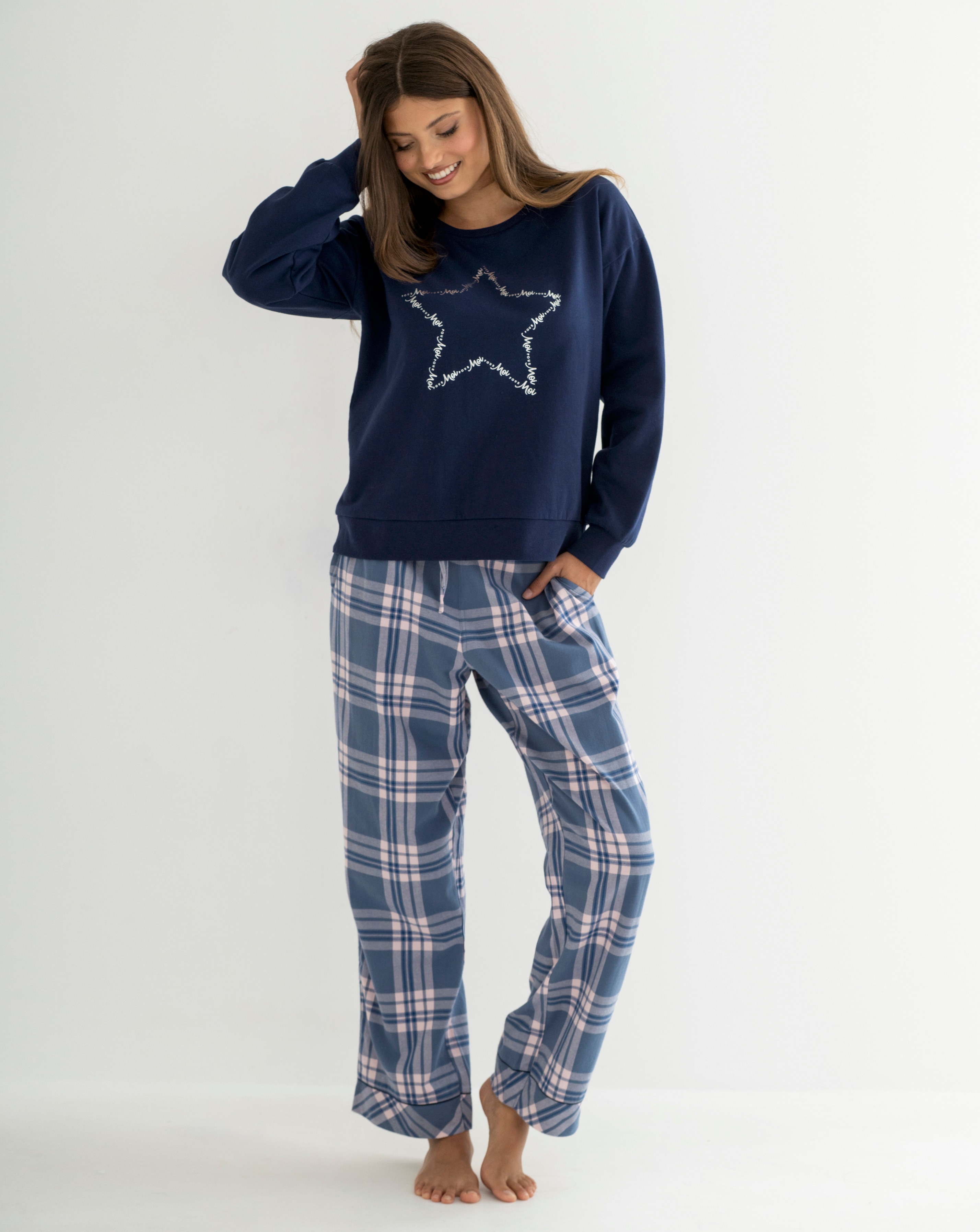 New In - Pour Moi Sweatshirt Check Pyjama Set