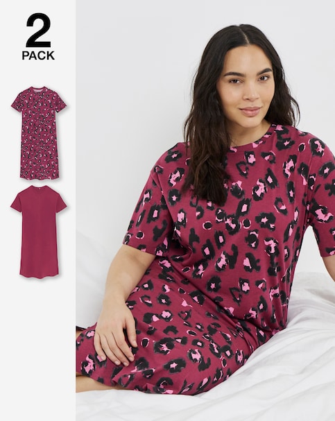 Pretty Secrets (2 Pack) Value Nighties Leopard/Burgundy