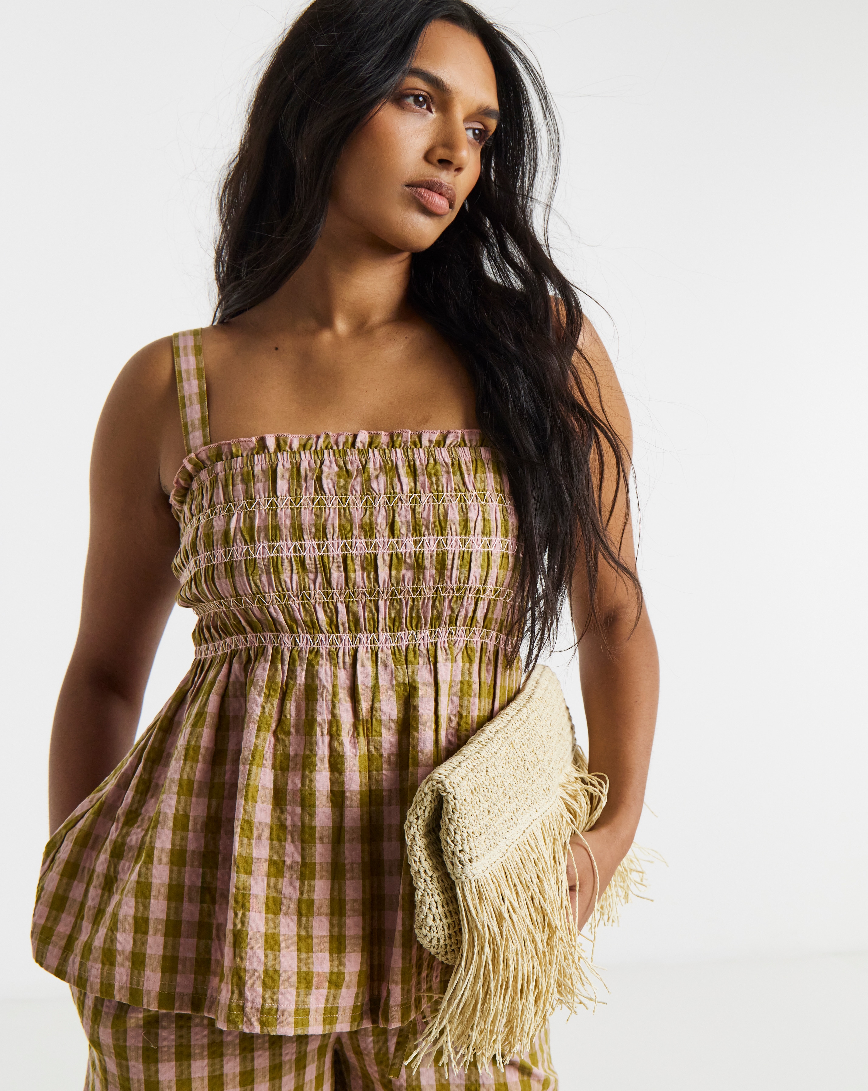 New In - Gingham Shirred Detail Cami