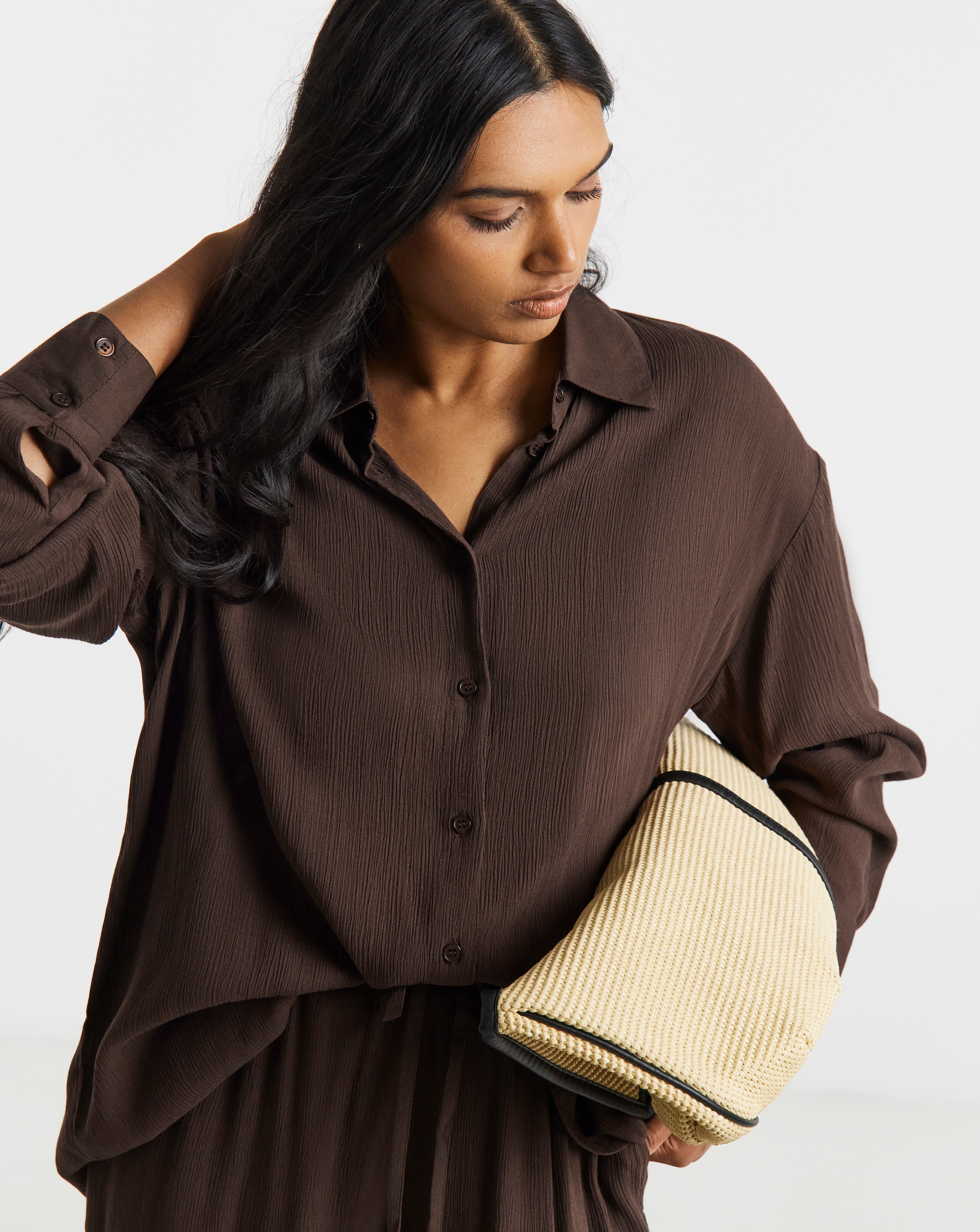 New In - Chocolate Oversized Crinkle Shirt