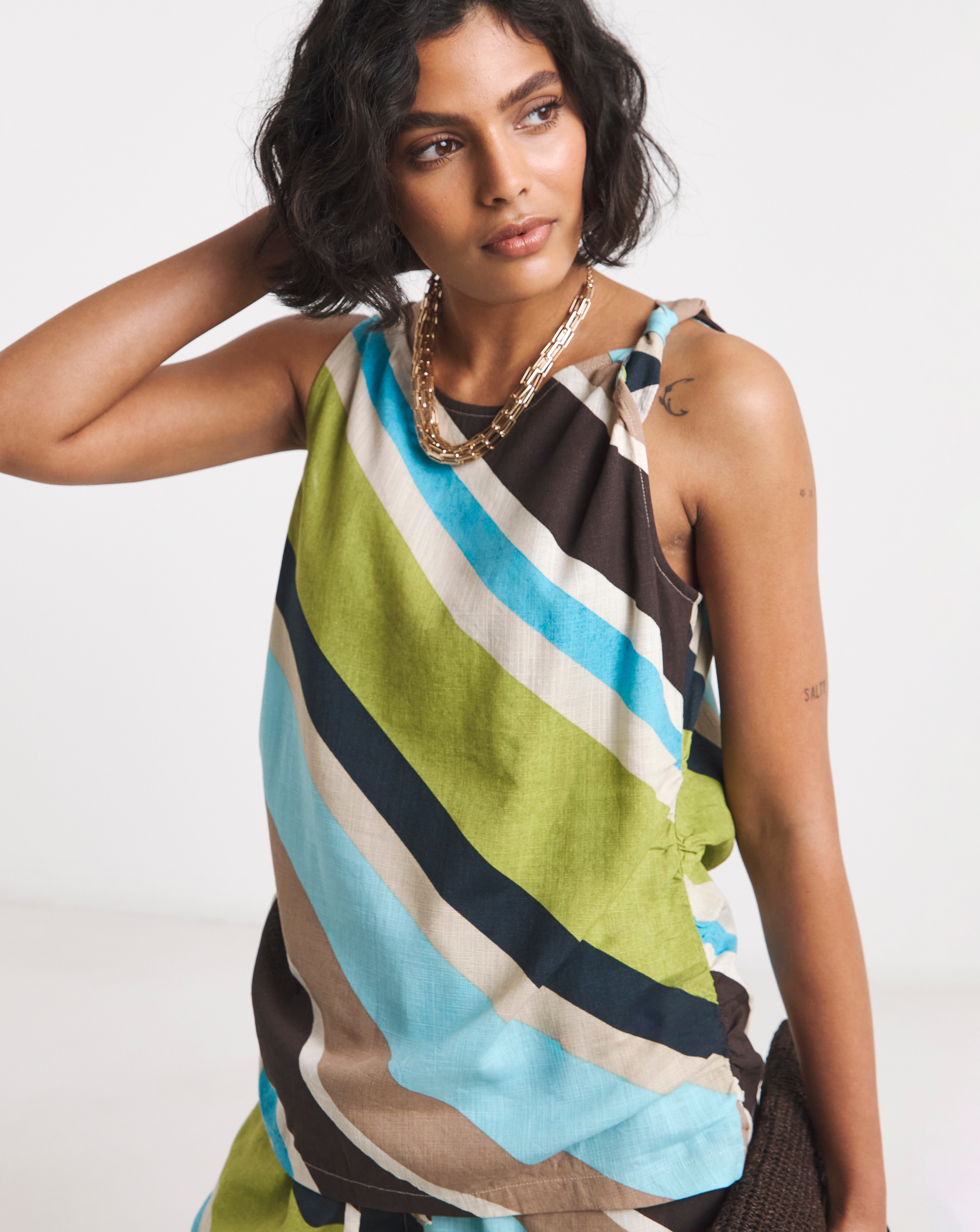 New In - Twist Detail Linen Mix Vest Top