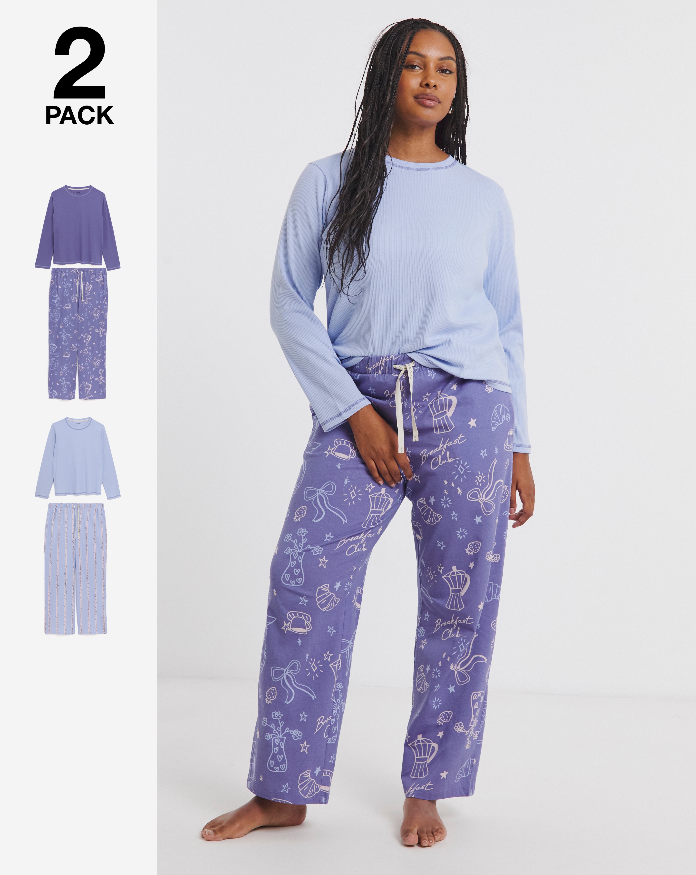 New In - Breakfast Club Ribbed 2 Pack PJ Sets