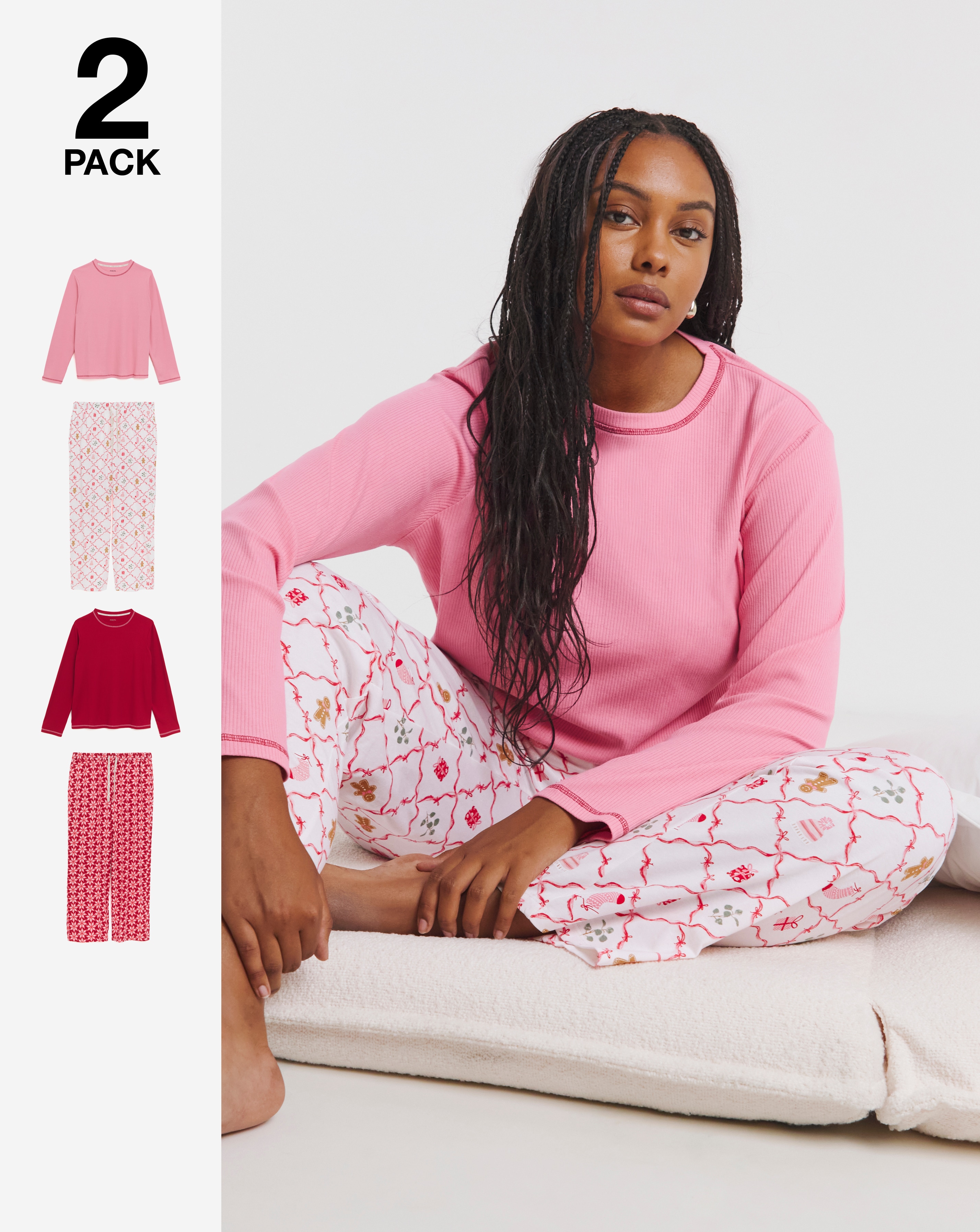 New In - Christmas Ribbed 2 Pack PJ Sets