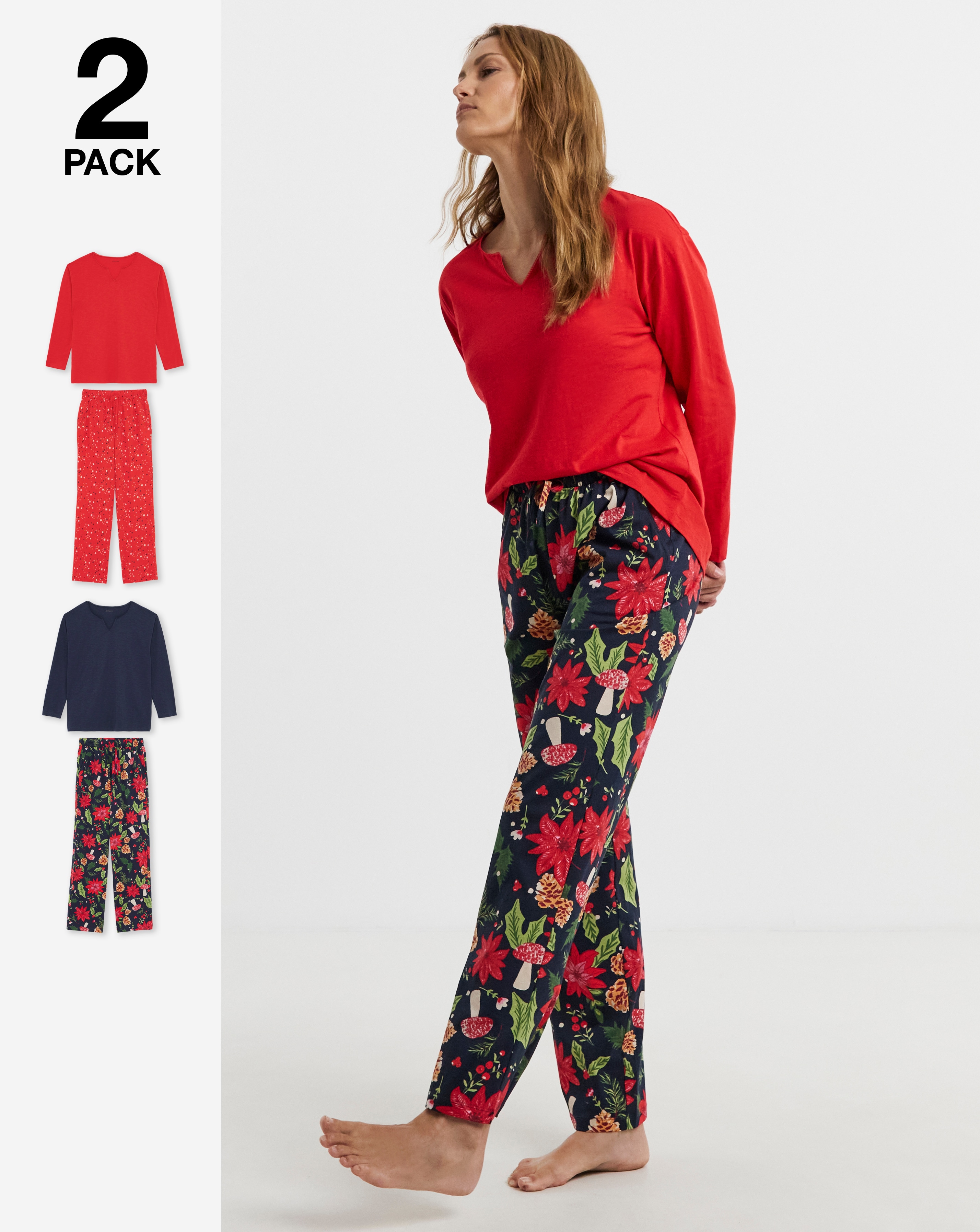 New In - Festive Print Cotton 2 Pack Pyjama Sets