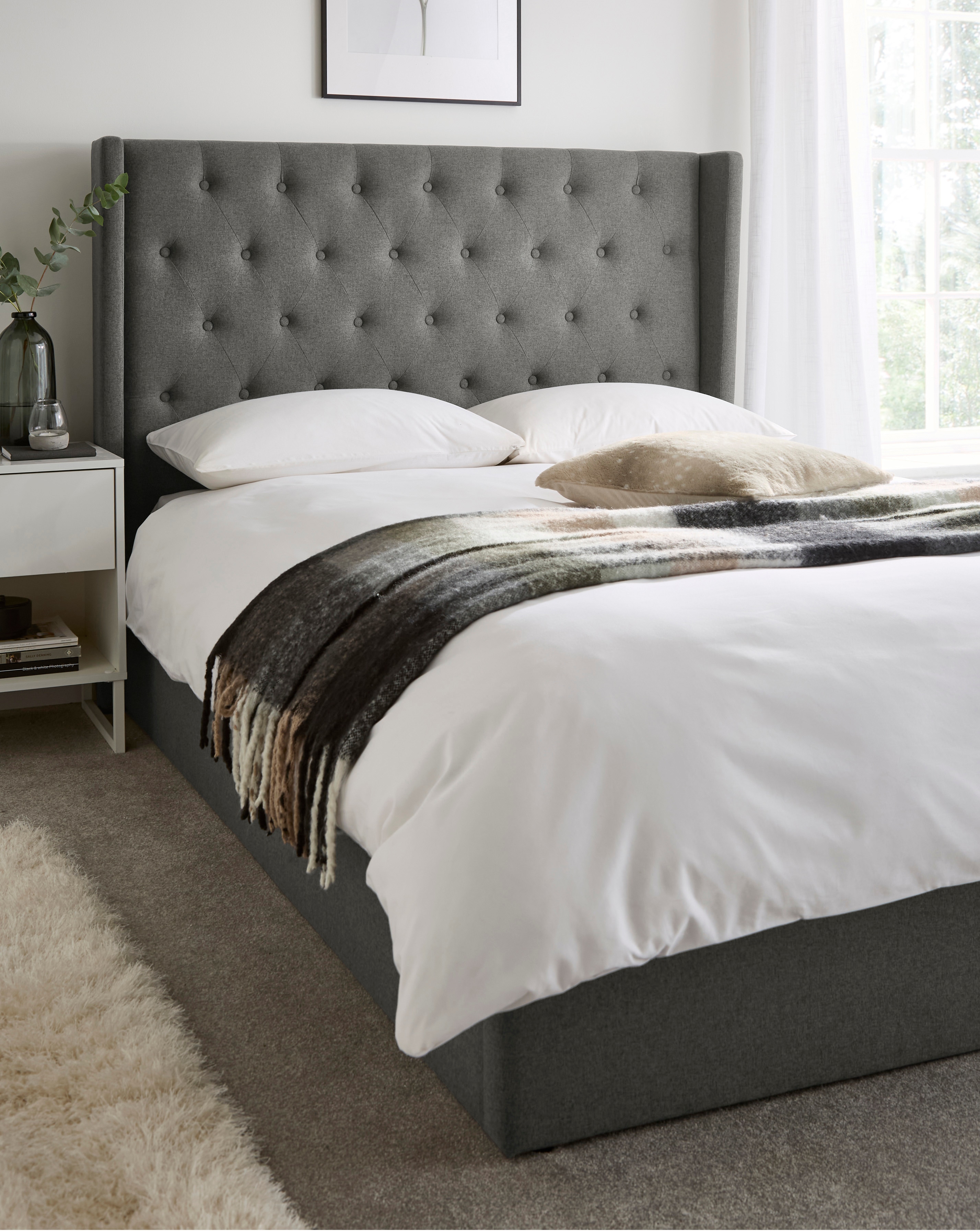 New In - Allegra Fabric Bed with 3 Layer Mattress