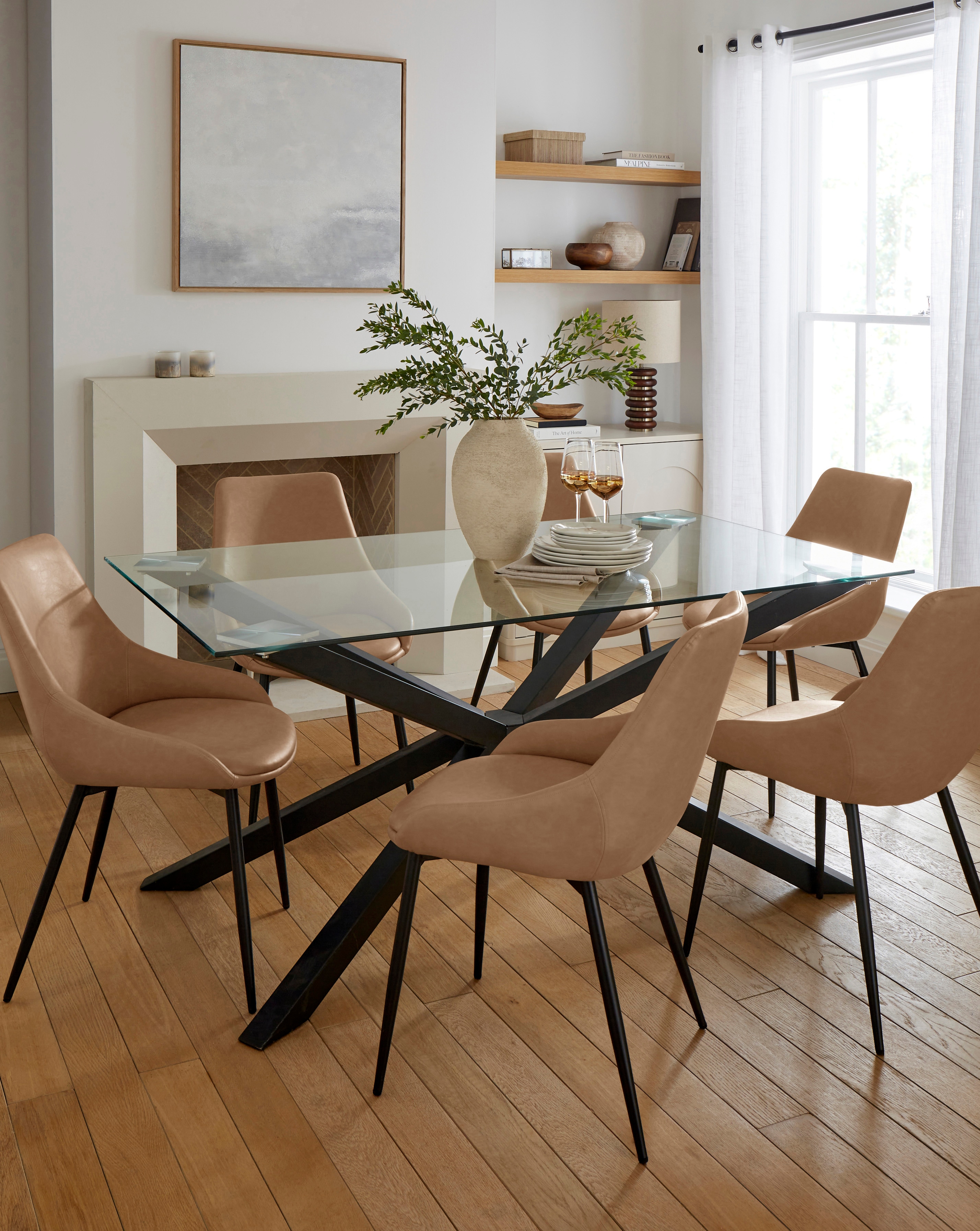 Bodie Black Table with 6 Etta Chairs