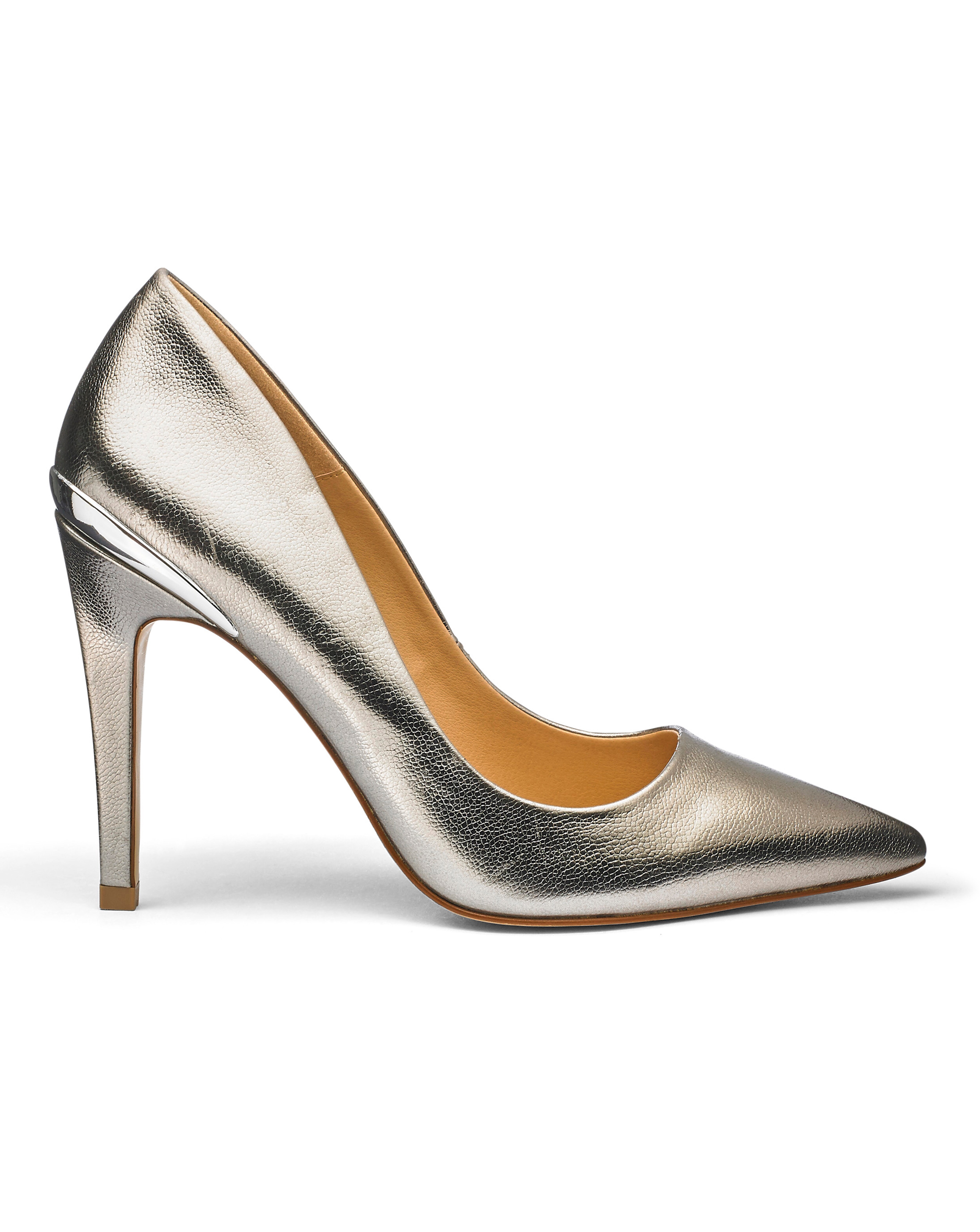 Whistles Cornel Stiletto Heel Leather Court Shoes, Silver atelier