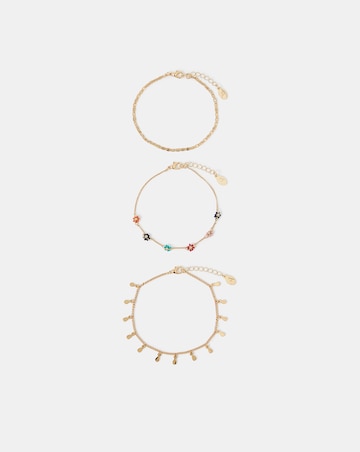 Accessorize 3-Pack Bead Flower Charm Anklets