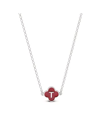Sterling Silver Red Clover Initial Pendant