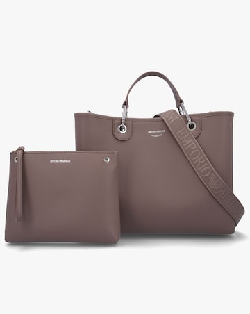Emporio Armani Taupe Pebbled Shopper With Pouch