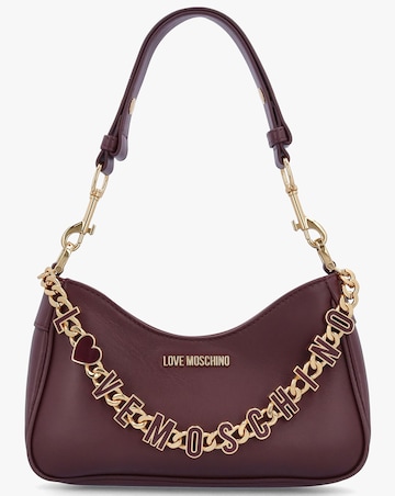 Love Moschino Chain Logo Burgundy Leather Shoulder Bag