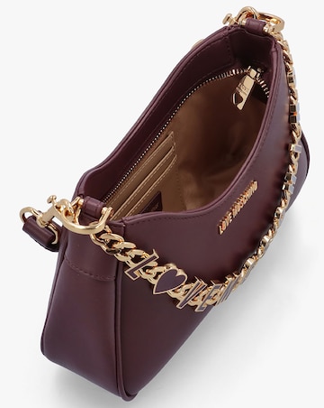 Love Moschino Chain Logo Burgundy Leather Shoulder Bag