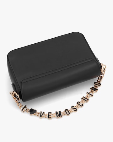 Love Moschino Chain Logo Black Flapover Cross-Body Bag