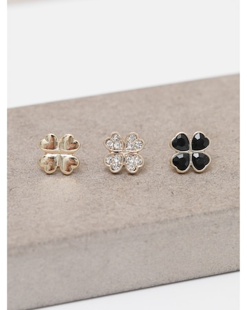 Mood Gold & Jet Crystal Clover Stud Earrings - Pack of 3