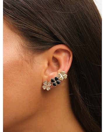 Mood Gold & Jet Crystal Clover Stud Earrings - Pack of 3