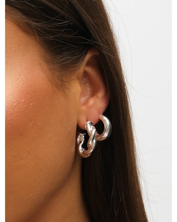 Mood Silver Polished Twist Hoop Earrings - Pack of 3