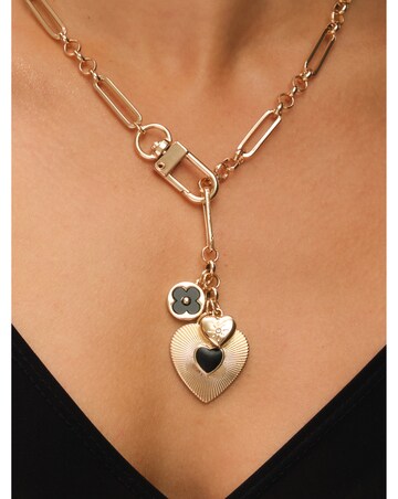 Mood Gold Polished & Jet Heart Charm Necklace