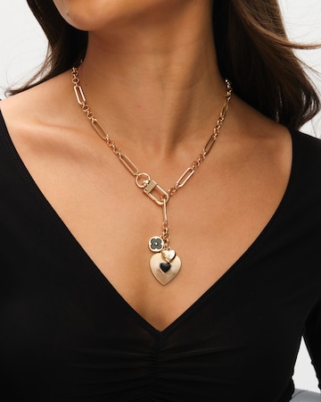 Mood Gold Polished & Jet Heart Charm Necklace