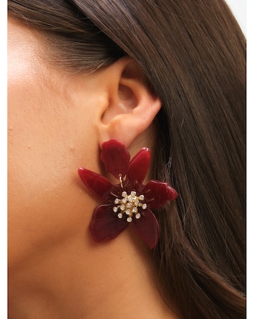 Mood Burgundy Resin Flower Statement Drop Earrings