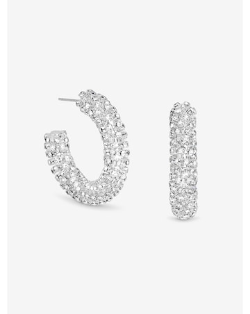 Mood Silver Crystal Chubby Hoop Earrings